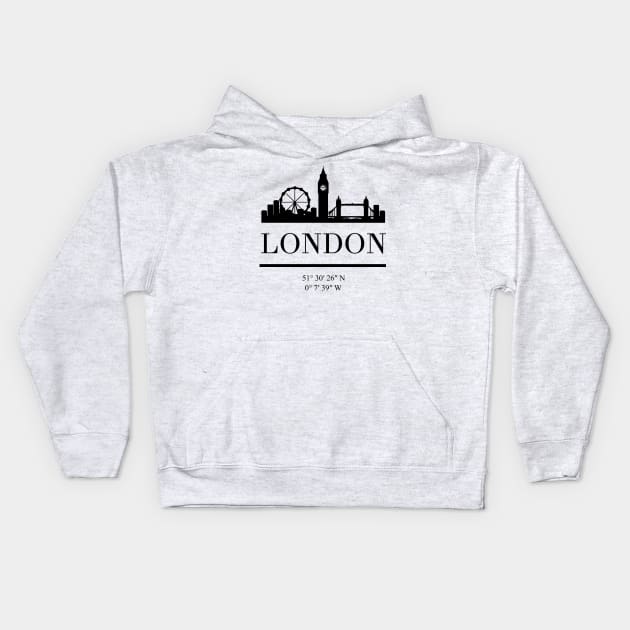 LONDON ENGLAND BLACK SILHOUETTE SKYLINE ART Kids Hoodie by deificusArt